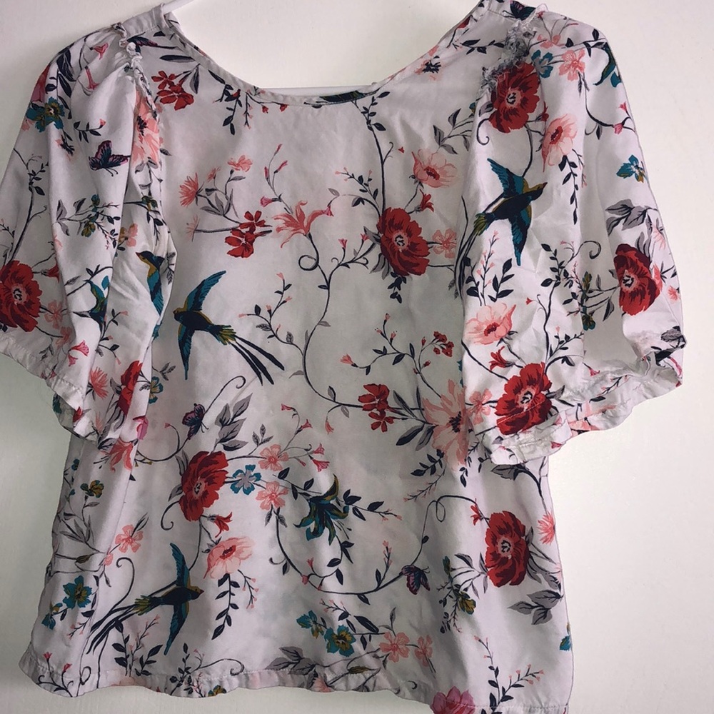 White blouse with birds and flowers for kids